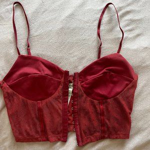 Free People Red Corset Night Rhythms Cami Crop Tank Top Bra